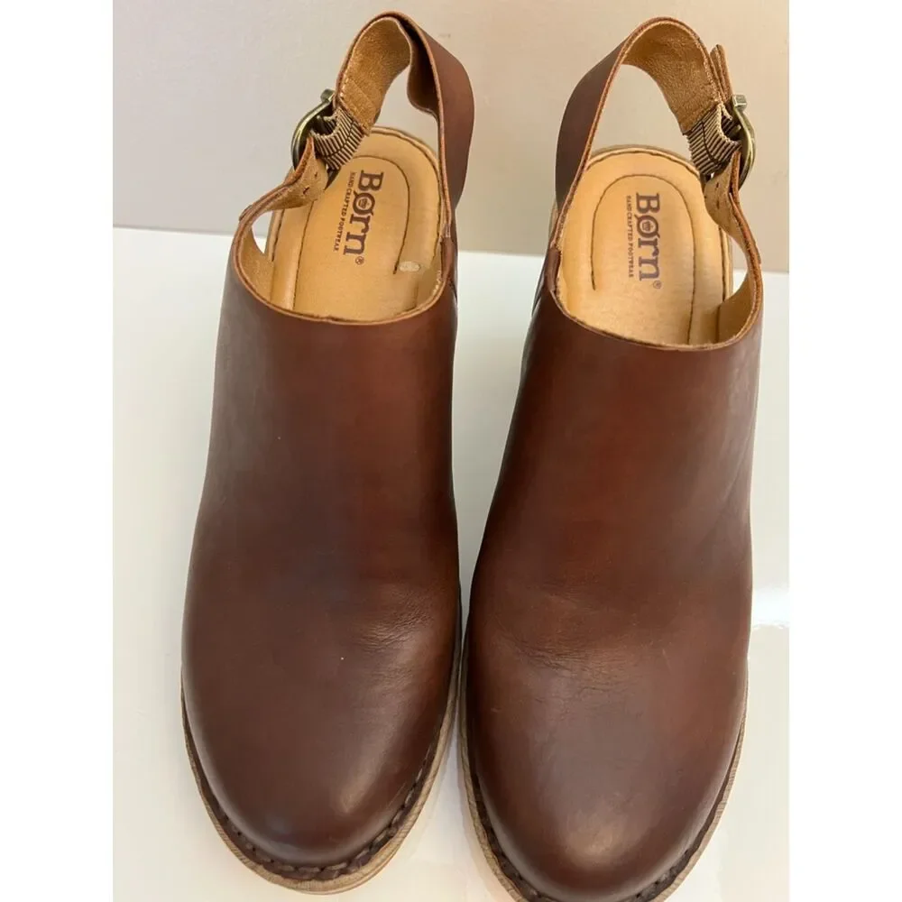 Born Brown Leather Platform Clogs